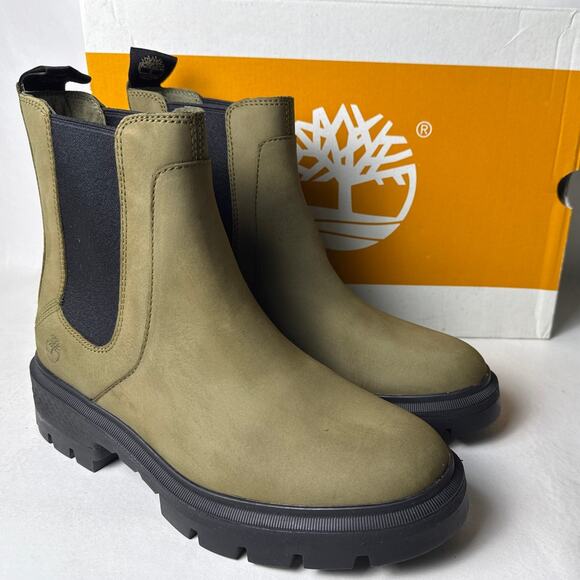 Timberland Shoes - Timberland Chelsea Boots Cortina Valley Womens 8M Olive Nubuck Lug Sole Pull On